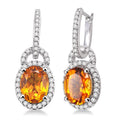 9x7 MM Oval Cut Citrine and 3/8 Ctw Round Cut Diamond Earrings in 14K White Gold