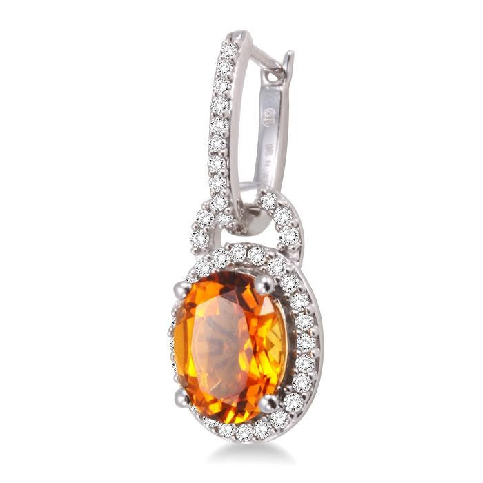 9x7 MM Oval Cut Citrine and 3/8 Ctw Round Cut Diamond Earrings in 14K White Gold