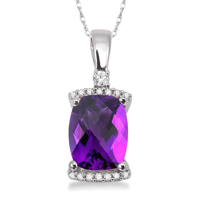 Amethyst Cushion Shape Gemstone & Diamond Pendant