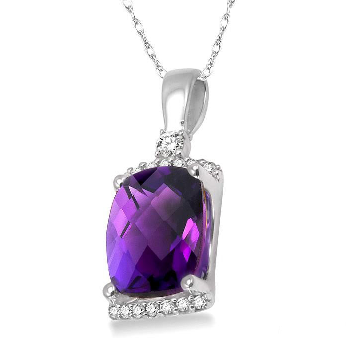 Amethyst Cushion Shape Gemstone & Diamond Pendant