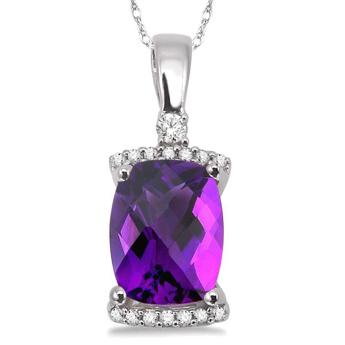 Amethyst Cushion Shape Gemstone & Diamond Pendant