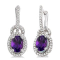 Oval Cut Amethyst and 1/3 Ctw Round Cut Diamond Earrings in 14K White Gold