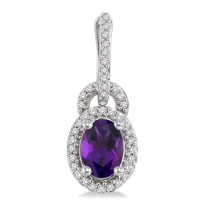 Oval Cut Amethyst and 1/3 Ctw Round Cut Diamond Earrings in 14K White Gold