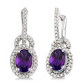 Oval Cut Amethyst and 1/3 Ctw Round Cut Diamond Earrings in 14K White Gold
