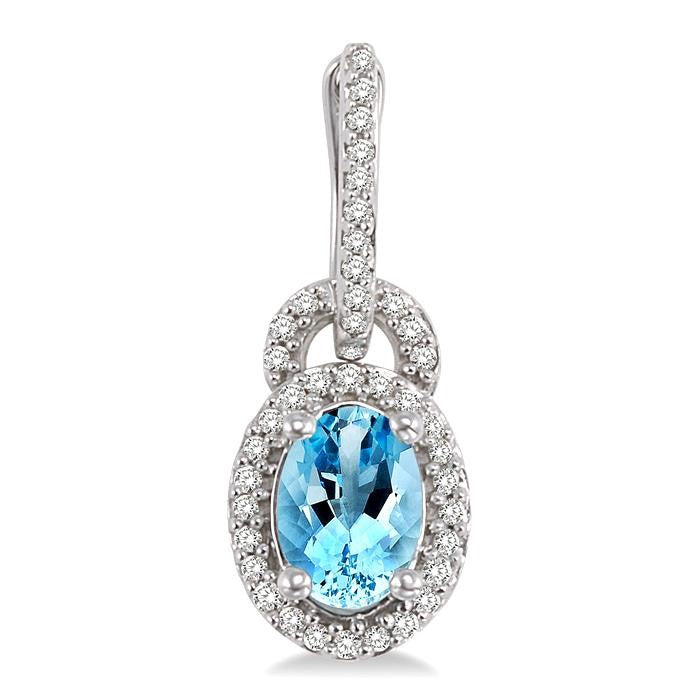 7x5 MM Oval Cut Aquamarine and 1/3 Ctw Round Cut Diamond Earrings in 14K White Gold