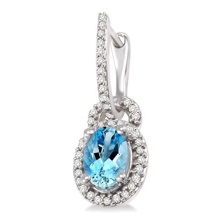 7x5 MM Oval Cut Aquamarine and 1/3 Ctw Round Cut Diamond Earrings in 14K White Gold