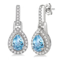 6x4 MM Pear Shape Aquamarine and 1/5 Ctw Round Cut Diamond Earrings in 10K White Gold
