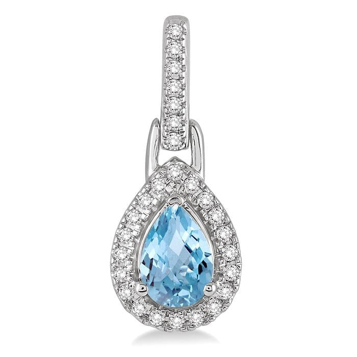 6x4 MM Pear Shape Aquamarine and 1/5 Ctw Round Cut Diamond Earrings in 10K White Gold