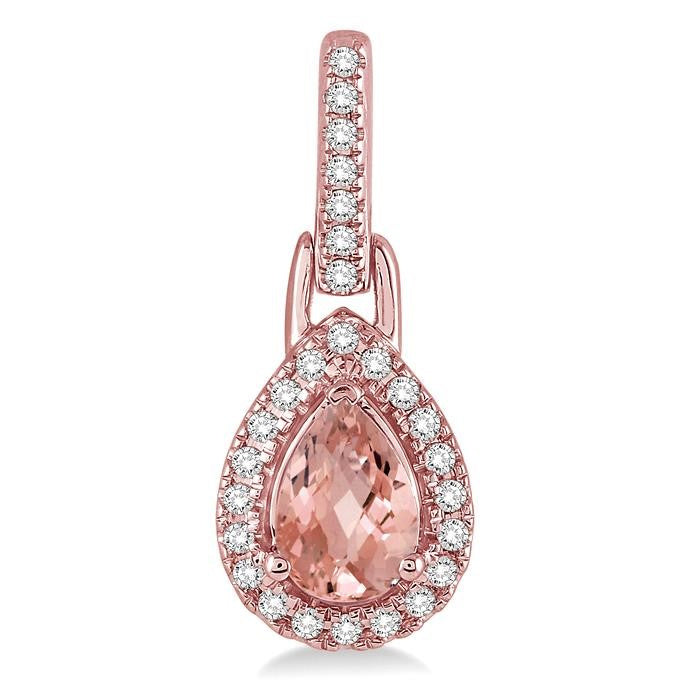 6x4 MM Pear Shape Morganite and 1/5 Ctw Round Cut Diamond Earrings in 10K Rose Gold
