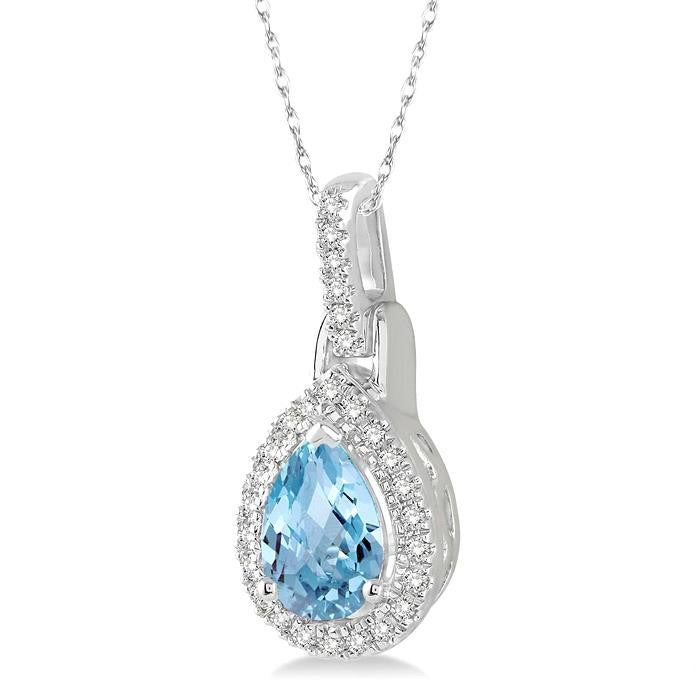 Freya Pear Shape Gemstone & Halo Diamond Pendant