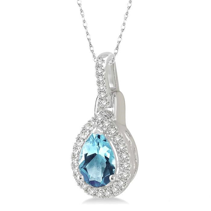 Vesper Pear Shape Gemstone & Halo Diamond Pendant