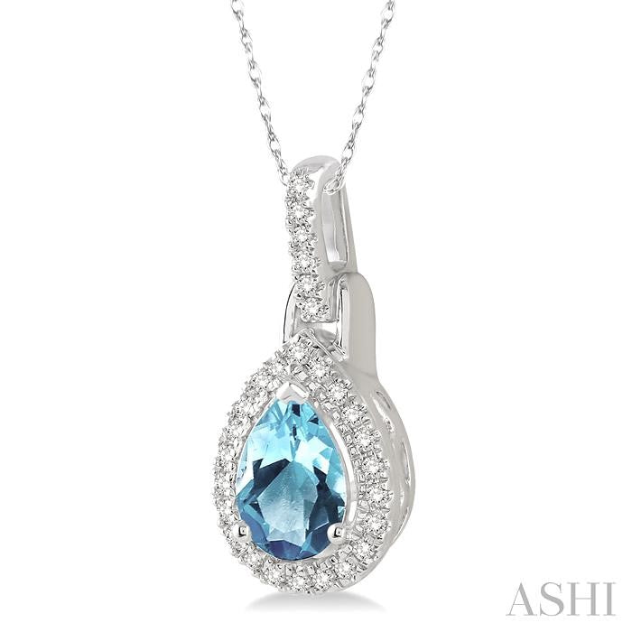 7x5 MM Pear Shape Aquamarine and 1/10 Ctw Round Cut Diamond Pendant in 10K White Gold with Chain