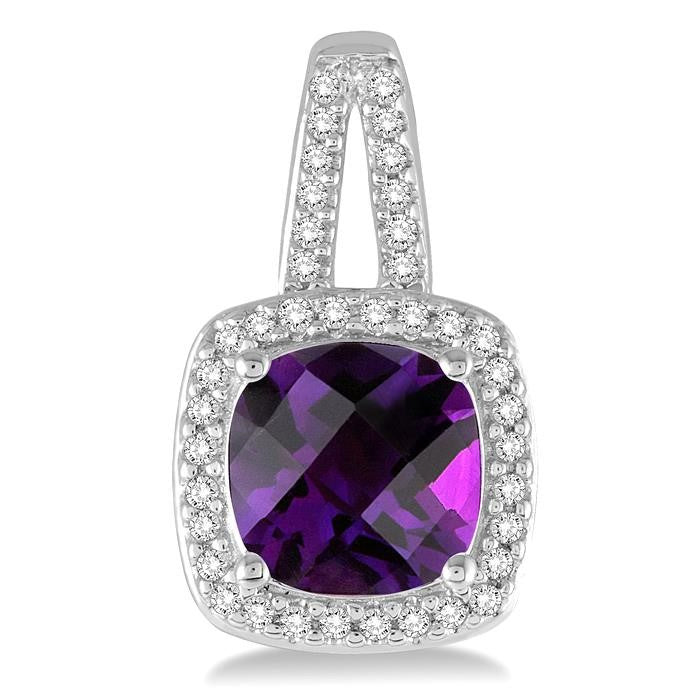 7x7 MM Cushion Shape Amethyst and 1/4 Ctw Round Cut Diamond Earrings in 10K White Gold