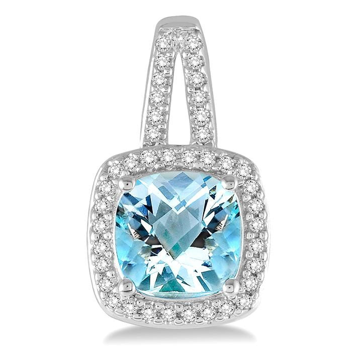 7x7 MM Cushion Shape Aquamarine and 1/4 Ctw Round Cut Diamond Earrings in 10K White Gold