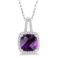 Cushion Shape Amethyst and 1/5 Ctw Round Cut Diamond Pendant in 10K White Gold with Chain