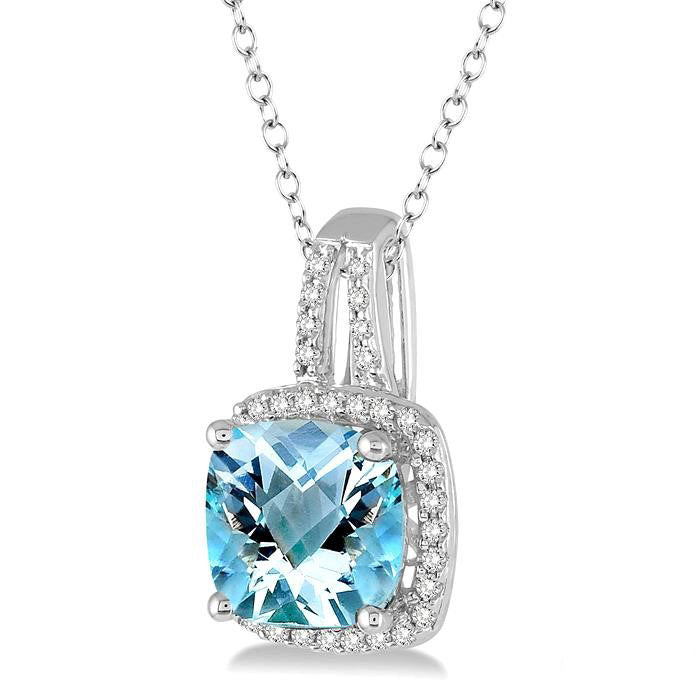 Elysian Cushion Shape Gemstone & Halo Diamond Pendant