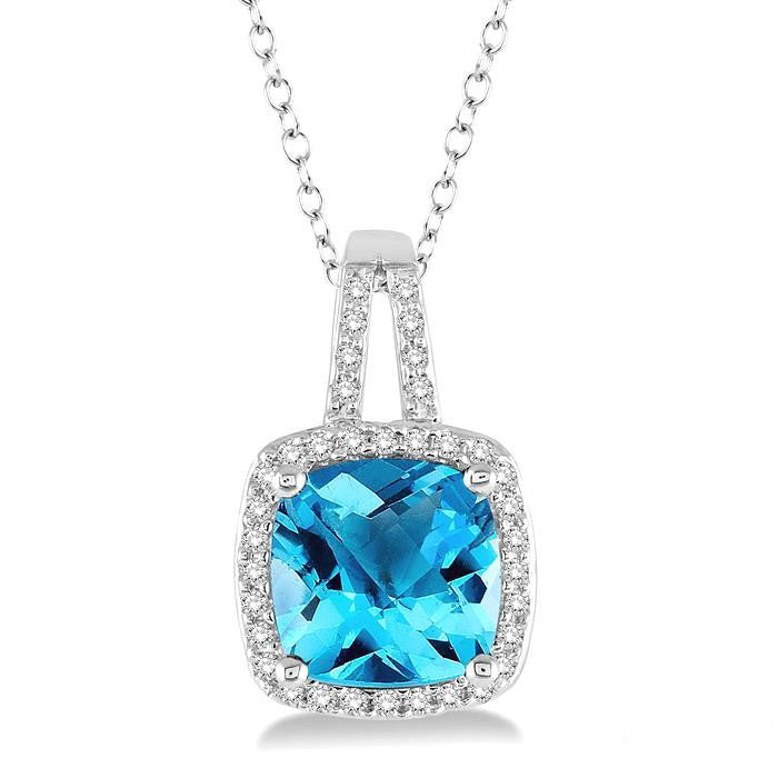 Wisteria Cushion Shape Gemstone & Halo Diamond Pendant