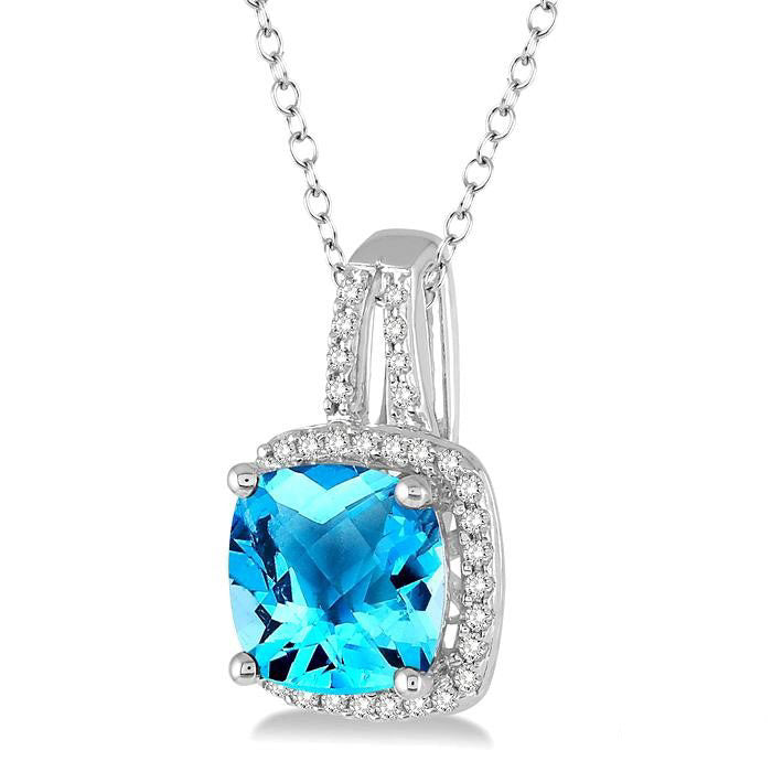 Wisteria Cushion Shape Gemstone & Halo Diamond Pendant