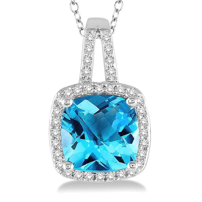 Wisteria Cushion Shape Gemstone & Halo Diamond Pendant