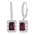 6x4 MM Emerald Cut Rhodolite Garnet and 5/8 Ctw Diamond Semi-Precious Earrings in 14K White Gold