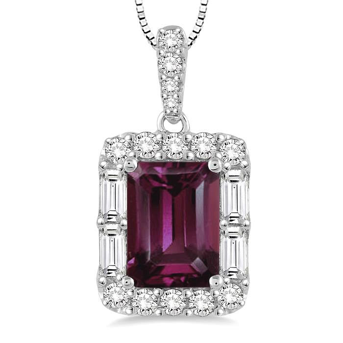 Emerald Shape Gemstone & Halo Diamond Pendant