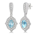 5x3 MM Oval Shape Aquamarine and 1/4 Ctw Round Cut Diamond Semi-Precious Earrings in 10K White Gold
