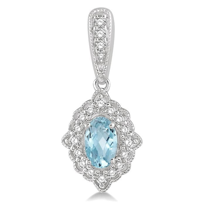 5x3 MM Oval Shape Aquamarine and 1/4 Ctw Round Cut Diamond Semi-Precious Earrings in 10K White Gold