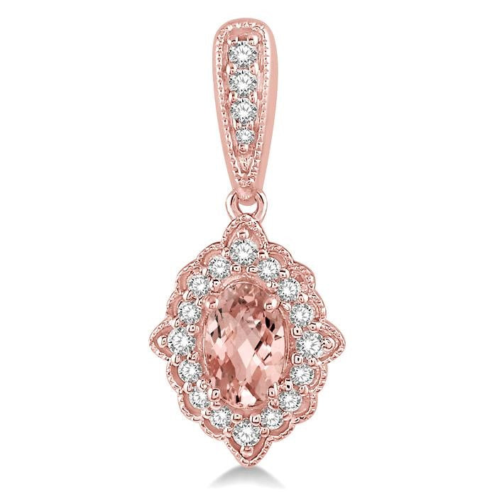 5x3 MM Oval Shape Morganite and 1/4 Ctw Round Cut Diamond Semi-Precious Earrings in 10K Rose Gold