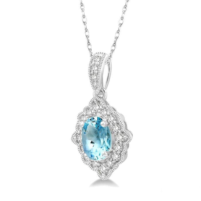 Blossom Oval Shape Gemstone & Halo Diamond Pendant