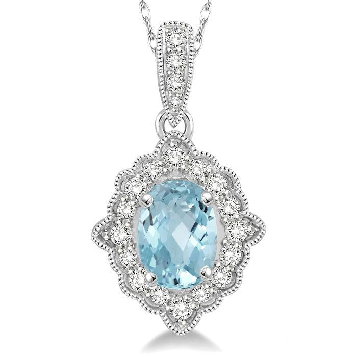 Blossom Oval Shape Gemstone & Halo Diamond Pendant