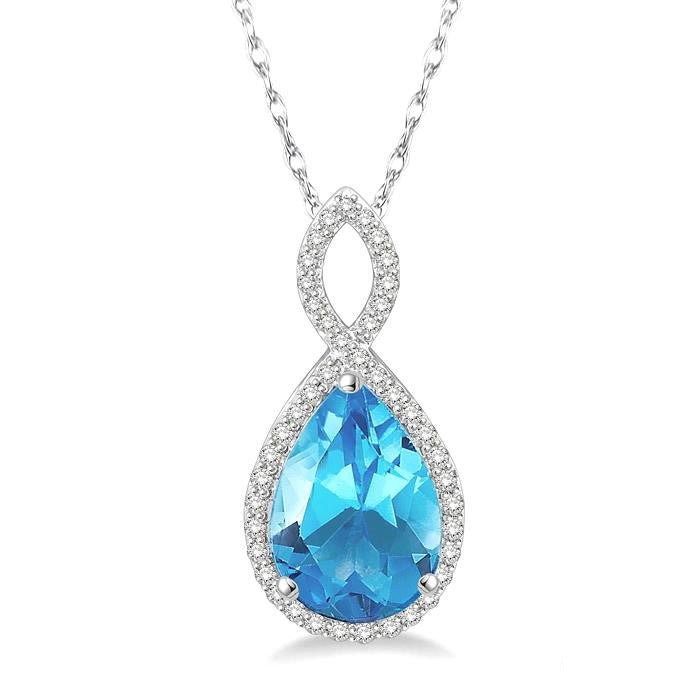 Aurora Pear Shape Gemstone & Halo Diamond Pendant