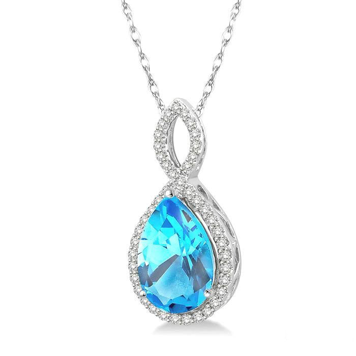 Aurora Pear Shape Gemstone & Halo Diamond Pendant