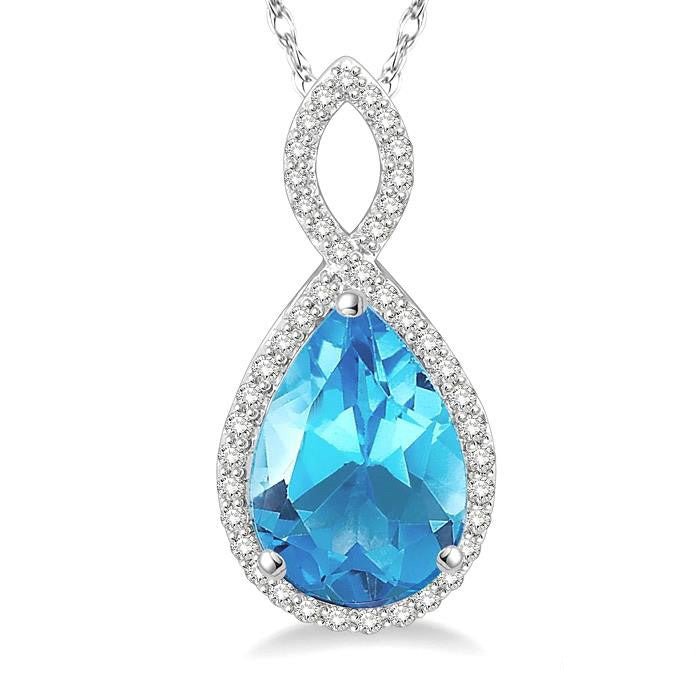 Aurora Pear Shape Gemstone & Halo Diamond Pendant