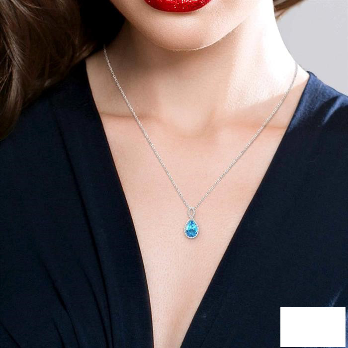 Aurora Pear Shape Gemstone & Halo Diamond Pendant