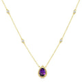 7X5 MM Pear Cut Amethyst and 1/10 Ctw Round Cut Diamond Semi-Precious Station Necklace in 10K Yellow Gold