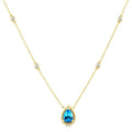 7X5 MM Pear Cut Blue Topaz and 1/10 Ctw Round Cut Diamond Semi-Precious Station Necklace in 10K Yellow Gold