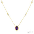 7X5 MM Oval Cut Amethyst and 1/10 Ctw Round Cut Diamond Bead Bijoux Semi-Precious Station Necklace in 10K Yellow Gold