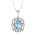 8x6 MM Cushion Shape Aquamarine and 1/5 Ctw Round Cut Diamond Semi-Precious Pendant With Chain in 10K White Gold