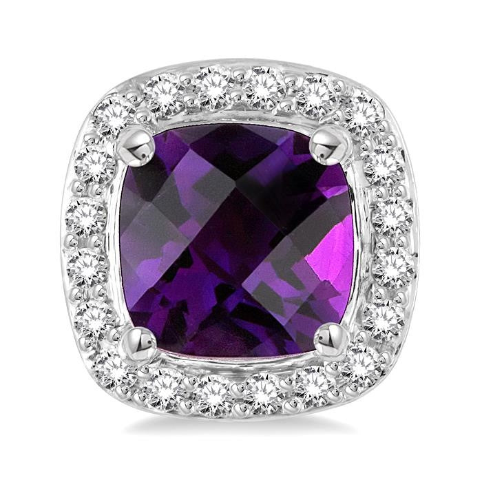 6x6 MM Cushion Shape Amethyst and 1/4 Ctw Round Cut Diamond Earrings in 14K White Gold