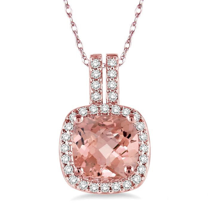 Blossom Cushion Shape Gemstone & Halo Diamond Pendant