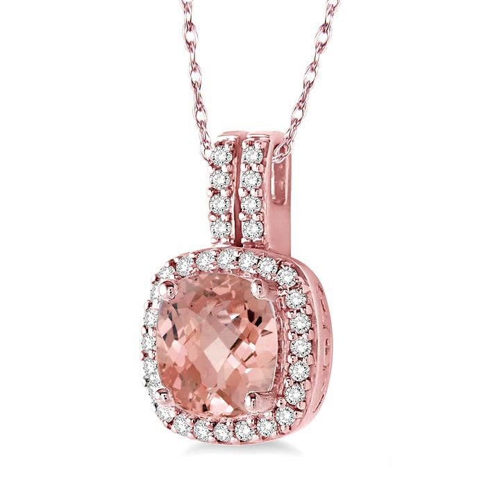 Blossom Cushion Shape Gemstone & Halo Diamond Pendant