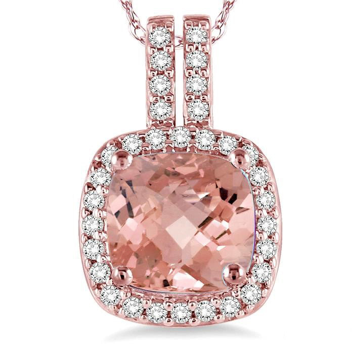Blossom Cushion Shape Gemstone & Halo Diamond Pendant