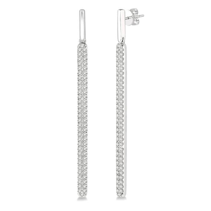 3/8 Ctw Rounded Bar Round Cut Diamond Long Earrings in 14K White Gold