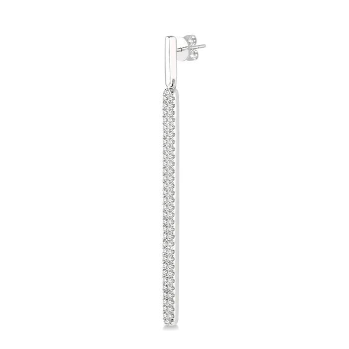 3/8 Ctw Rounded Bar Round Cut Diamond Long Earrings in 14K White Gold