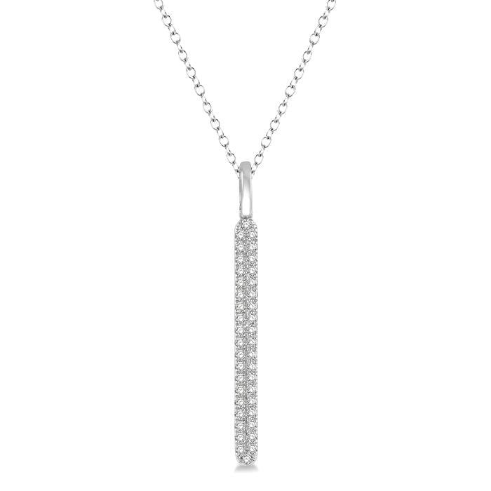 1/4 Ctw Rounded Bar Round Cut Diamond Pendant With Chain in 14K White Gold
