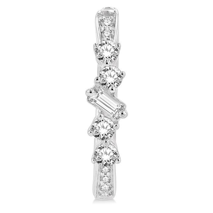 1/3 Ctw Baguette and Round Cut Diamond Hoop Earrings in 14K White Gold