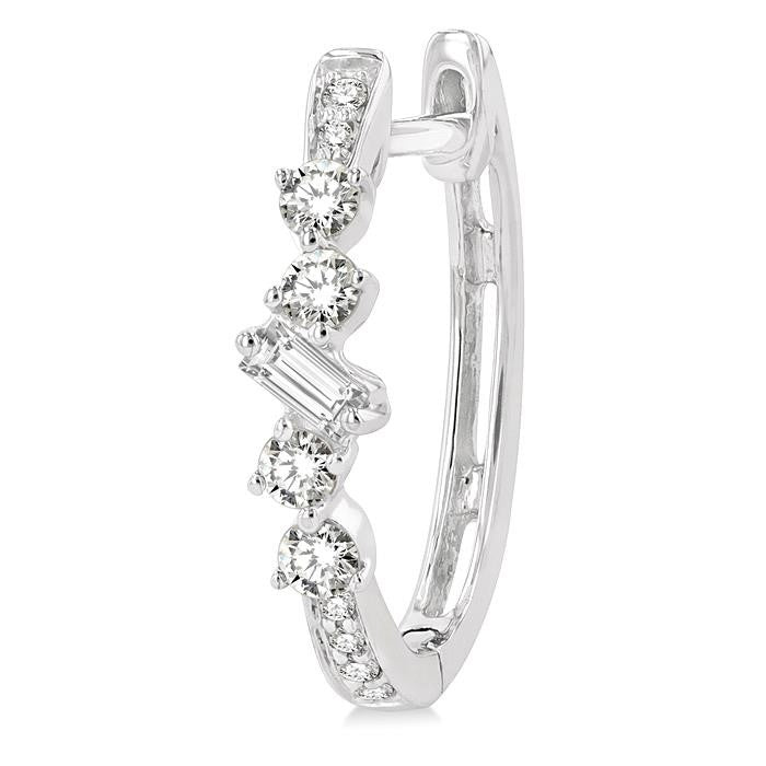 1/3 Ctw Baguette and Round Cut Diamond Hoop Earrings in 14K White Gold