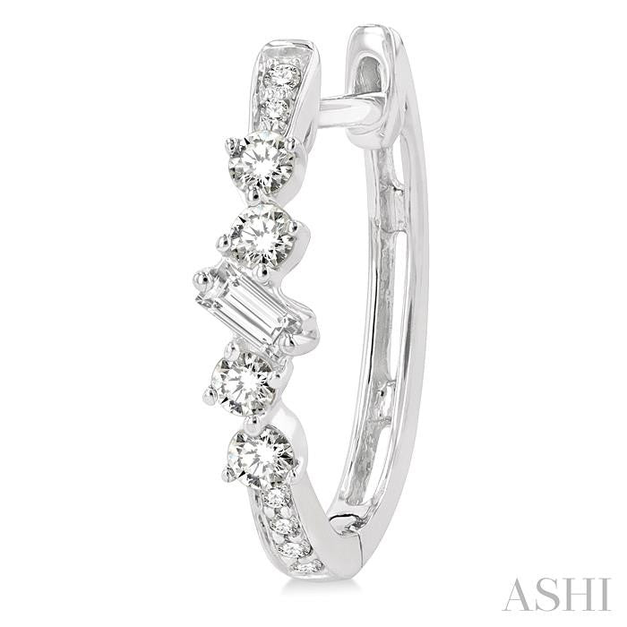 1/3 Ctw Baguette and Round Cut Diamond Hoop Earrings in 14K White Gold