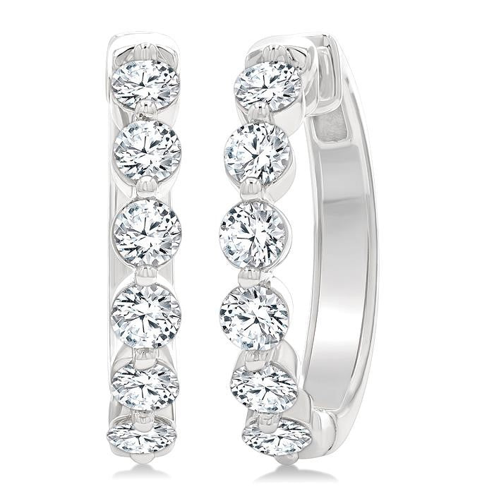 1 1/2 Ctw Prong Set Round Cut Diamond Hoop Earrings in 14K White gold