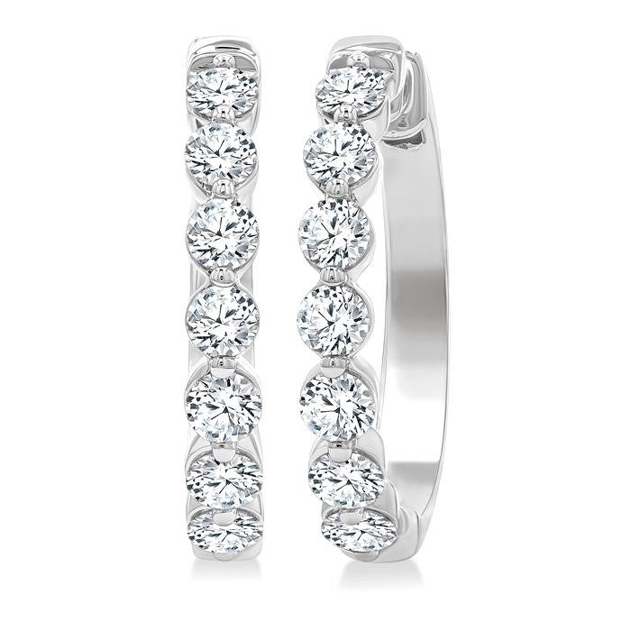 2 Ctw Prong Set Round Cut Diamond Hoop Earrings in 14K White gold
